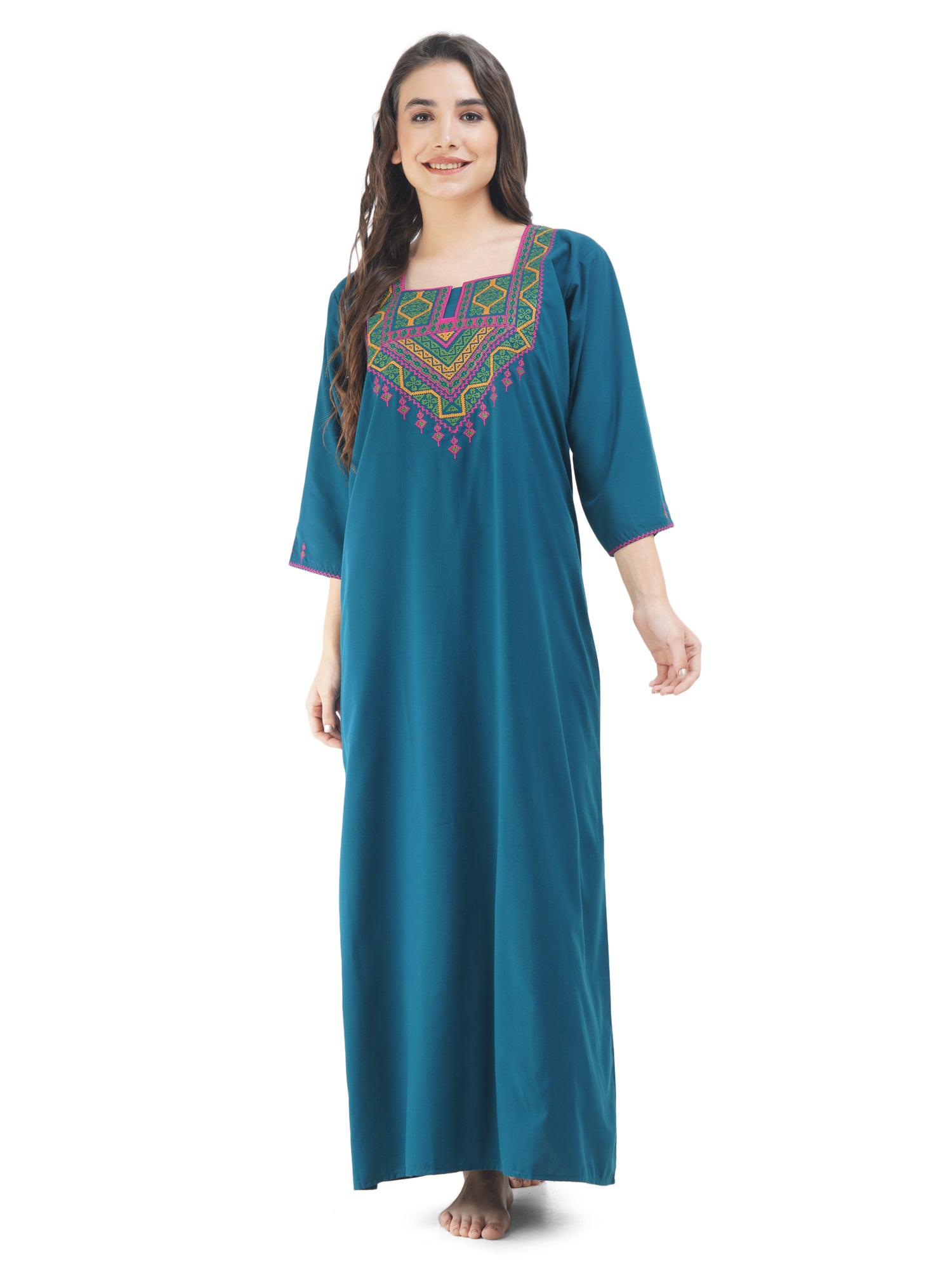 Resham Embroidery Full Sleeve Night Gown