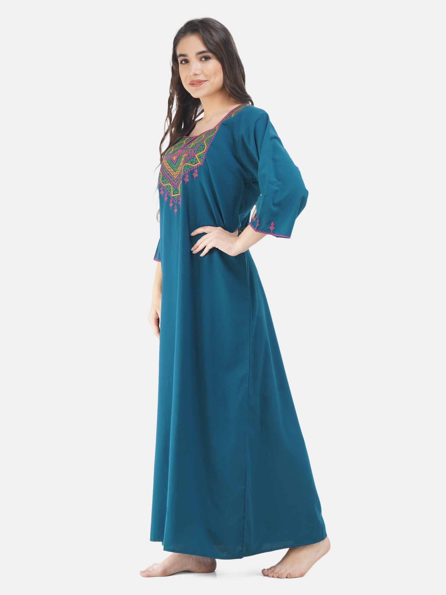 Resham Embroidery Full Sleeve Night Gown