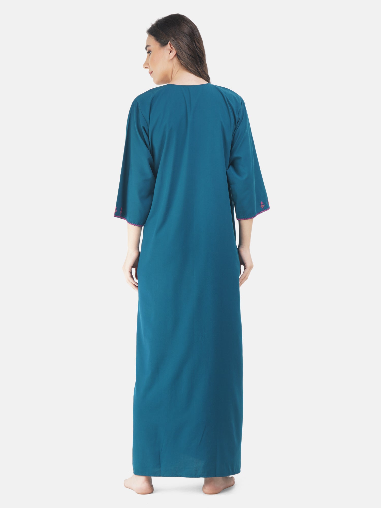 Resham Embroidery Full Sleeve Night Gown