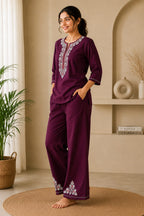 Women’s Embroidered Plum Lounge Set