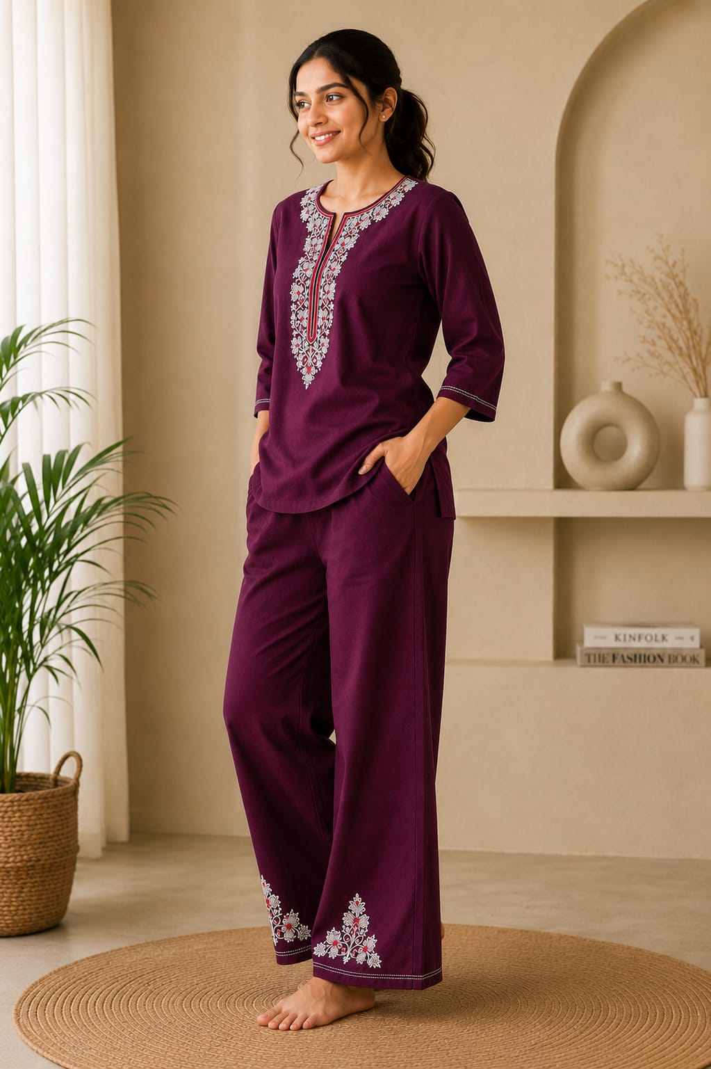 Women’s Embroidered Plum Lounge Set