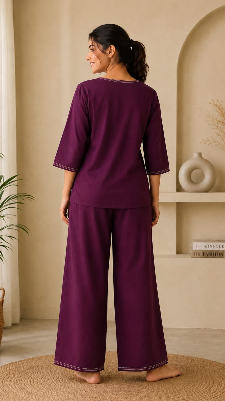 Women’s Embroidered Plum Lounge Set Secondary image