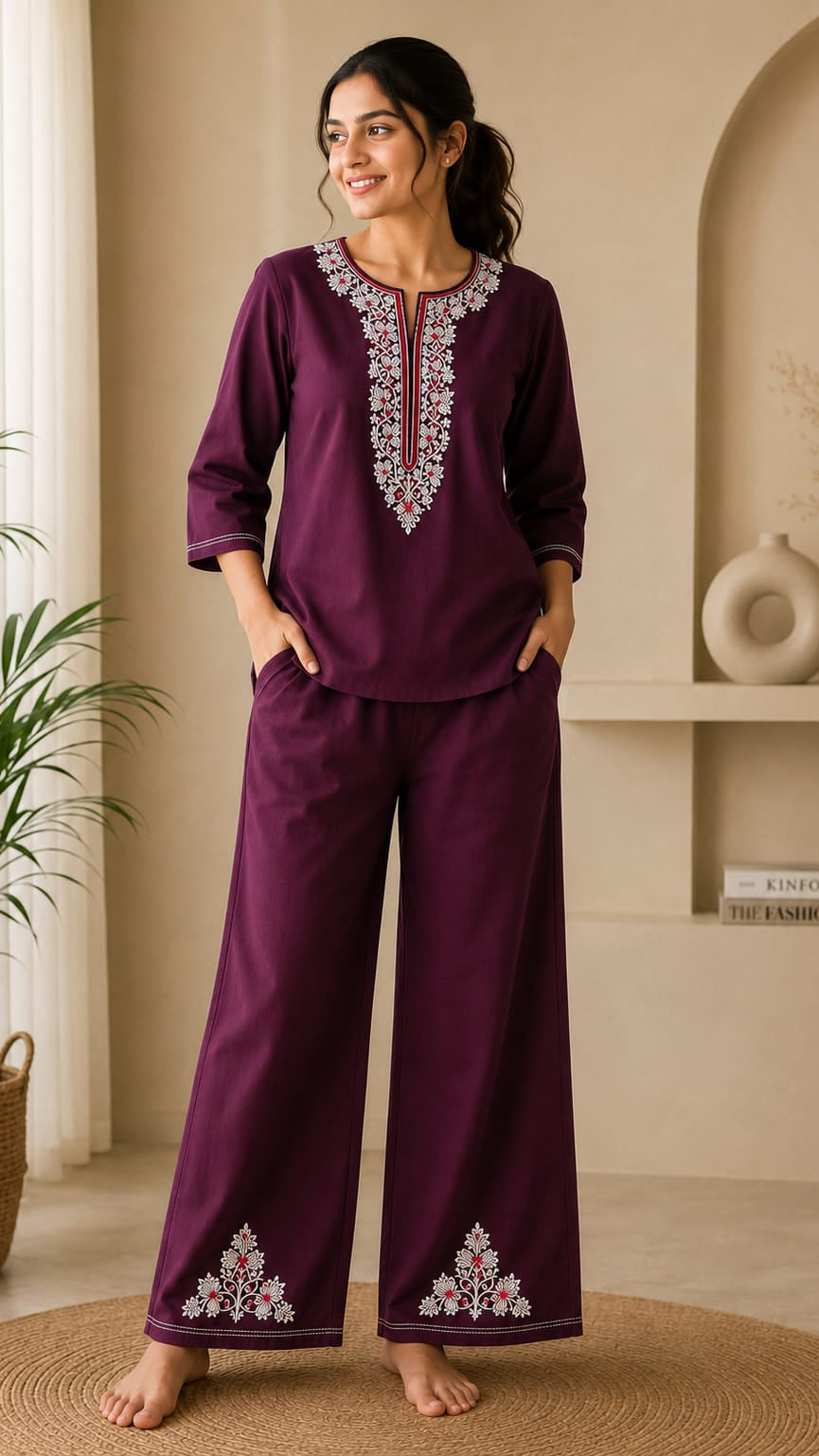 Women’s Embroidered Plum Lounge Set Main image