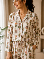 Women’s Printed Cotton Lounge Set with Matching Bag