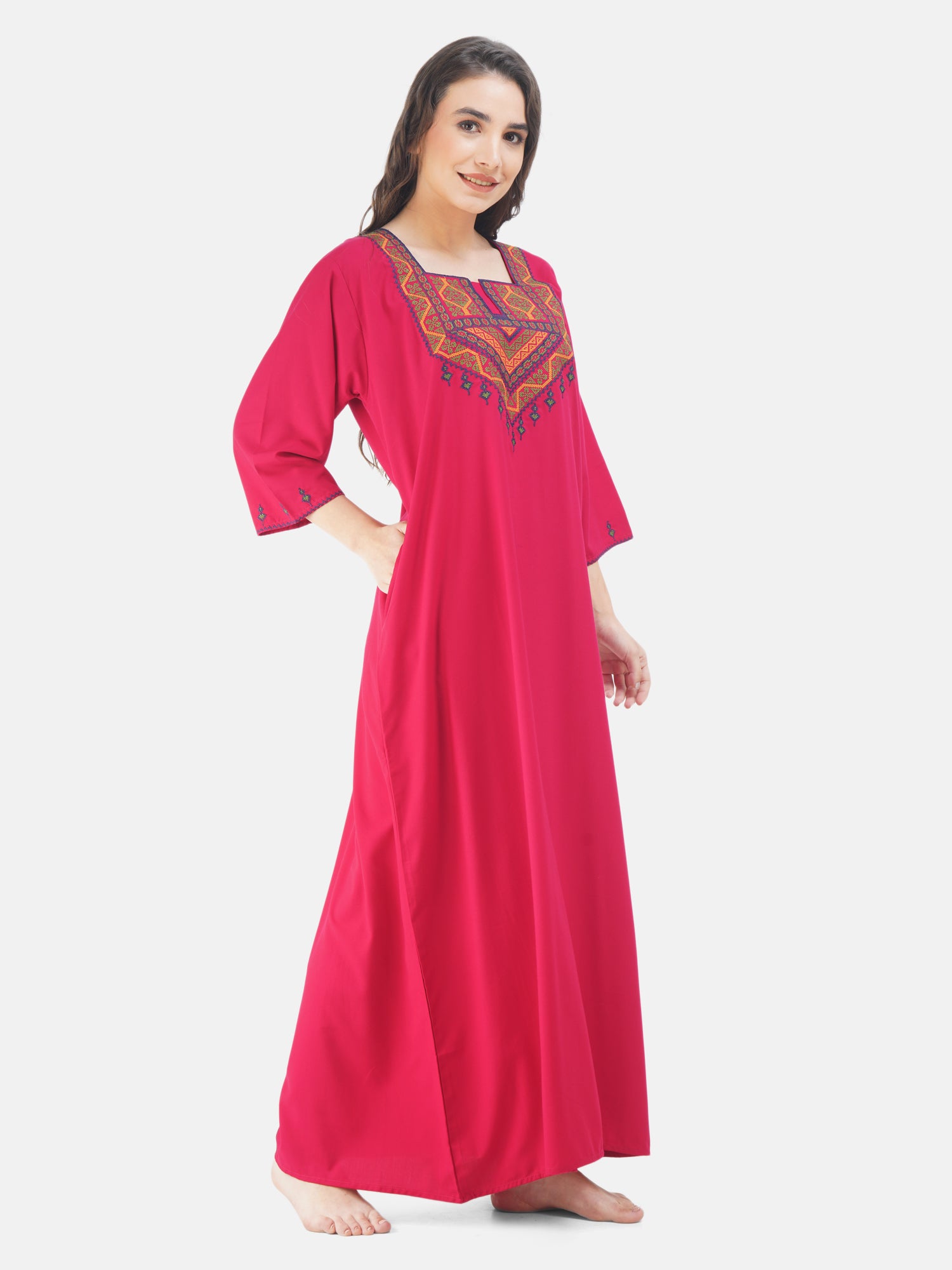 Resham Embroidery Full Sleeve Night Gown