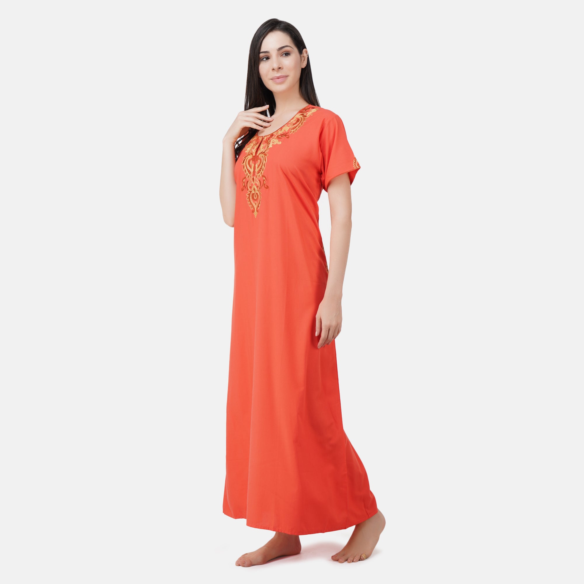 Cream Embroidery Night Gown