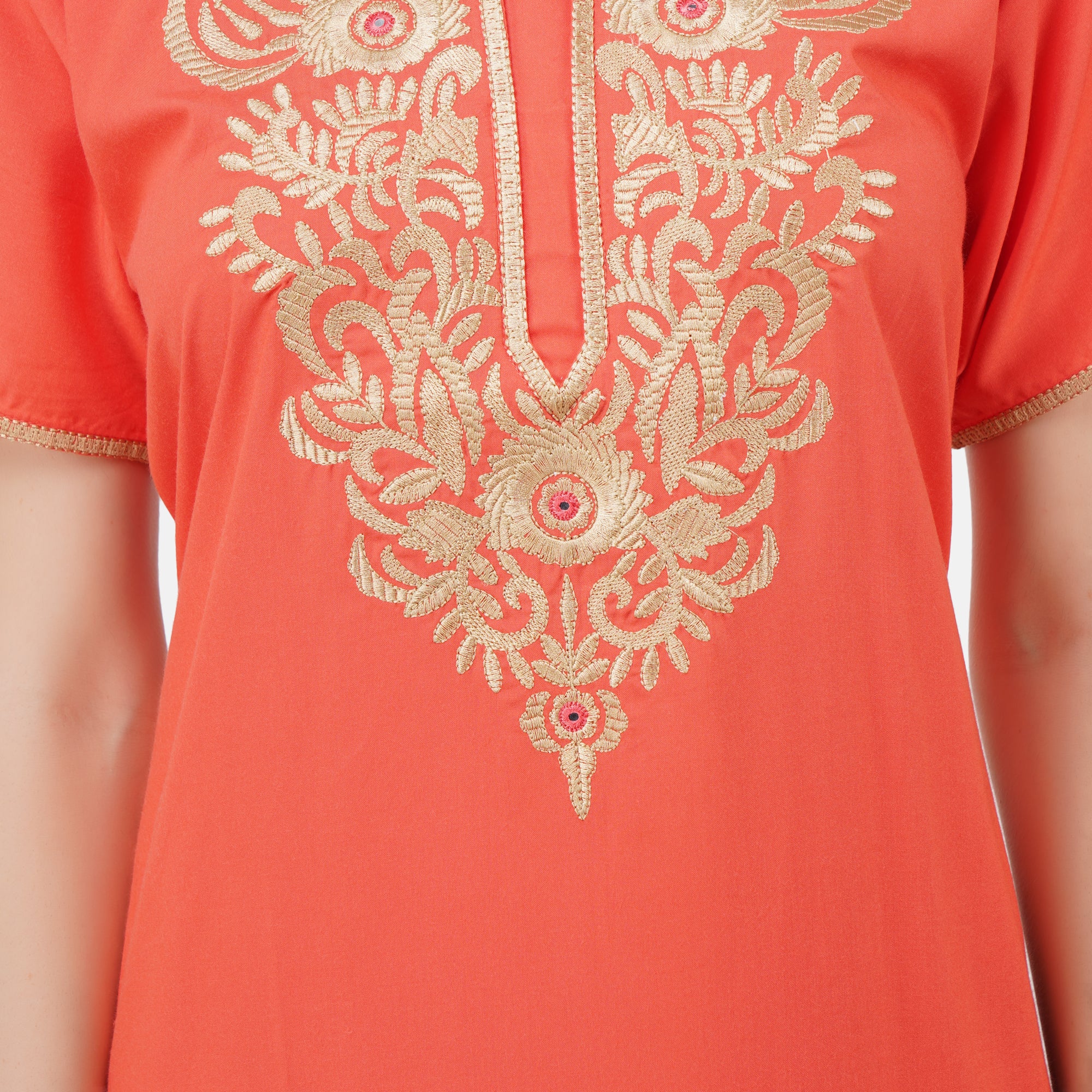 Creme Floral Embroidered  Nightgown