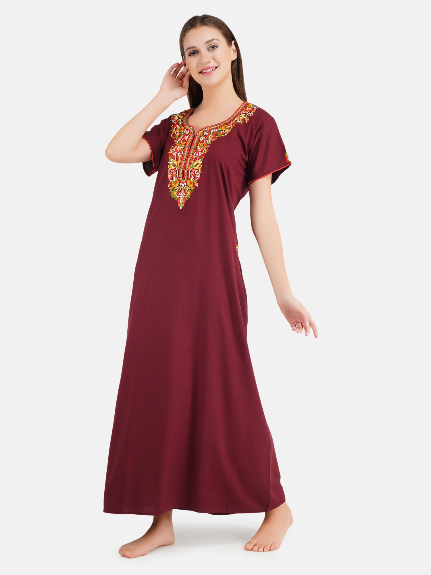 Paan shaped Embroidery Nightgown