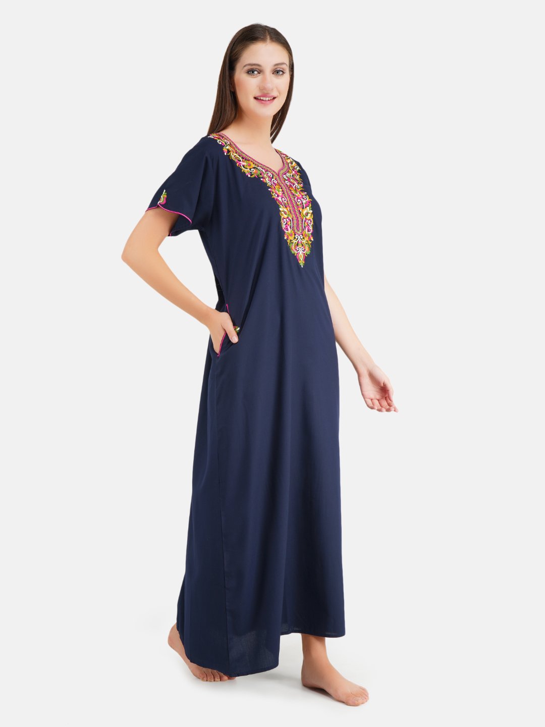 Paan shaped Embroidery Nightgown