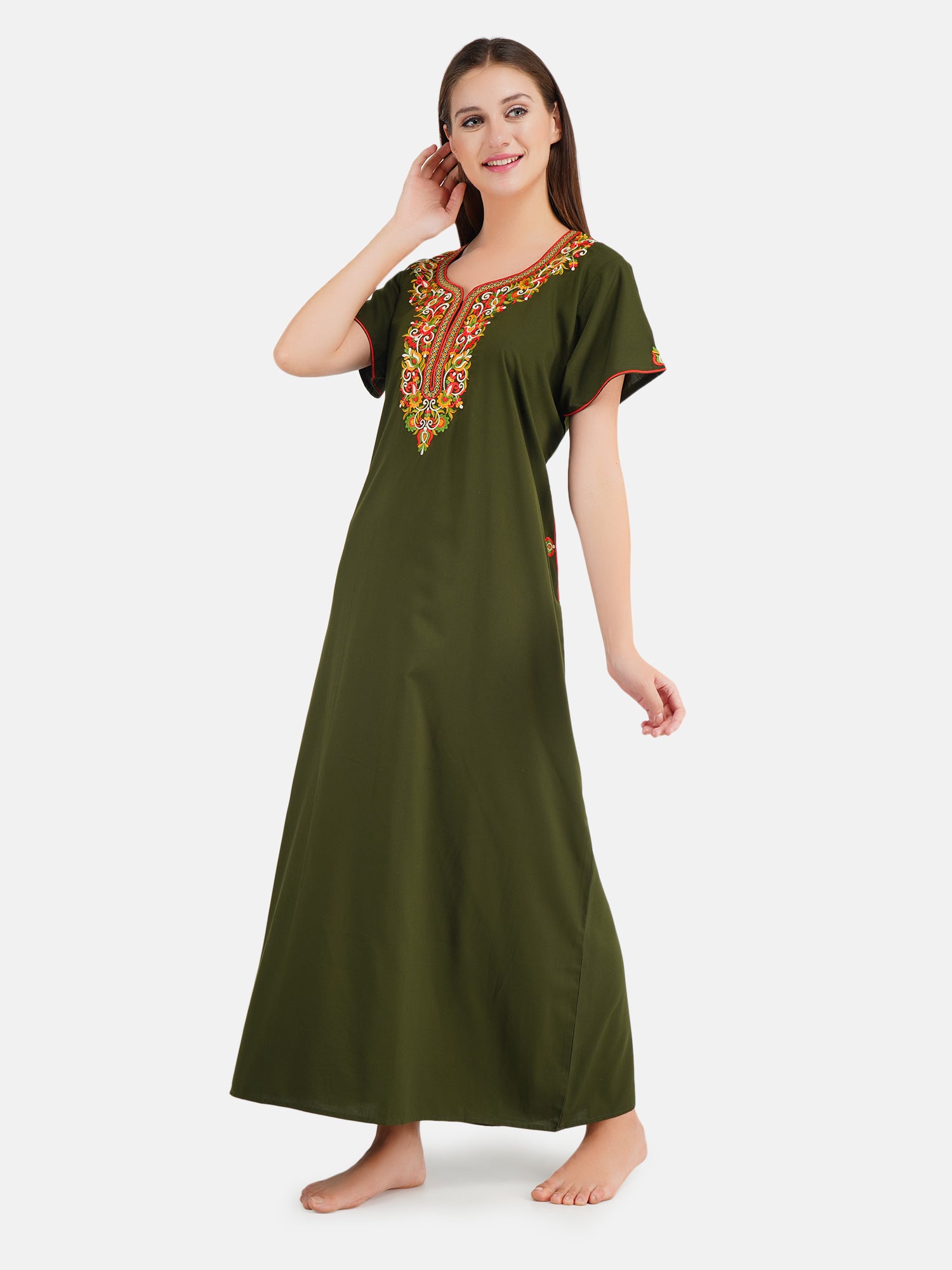 Paan shaped Embroidery Nightgown