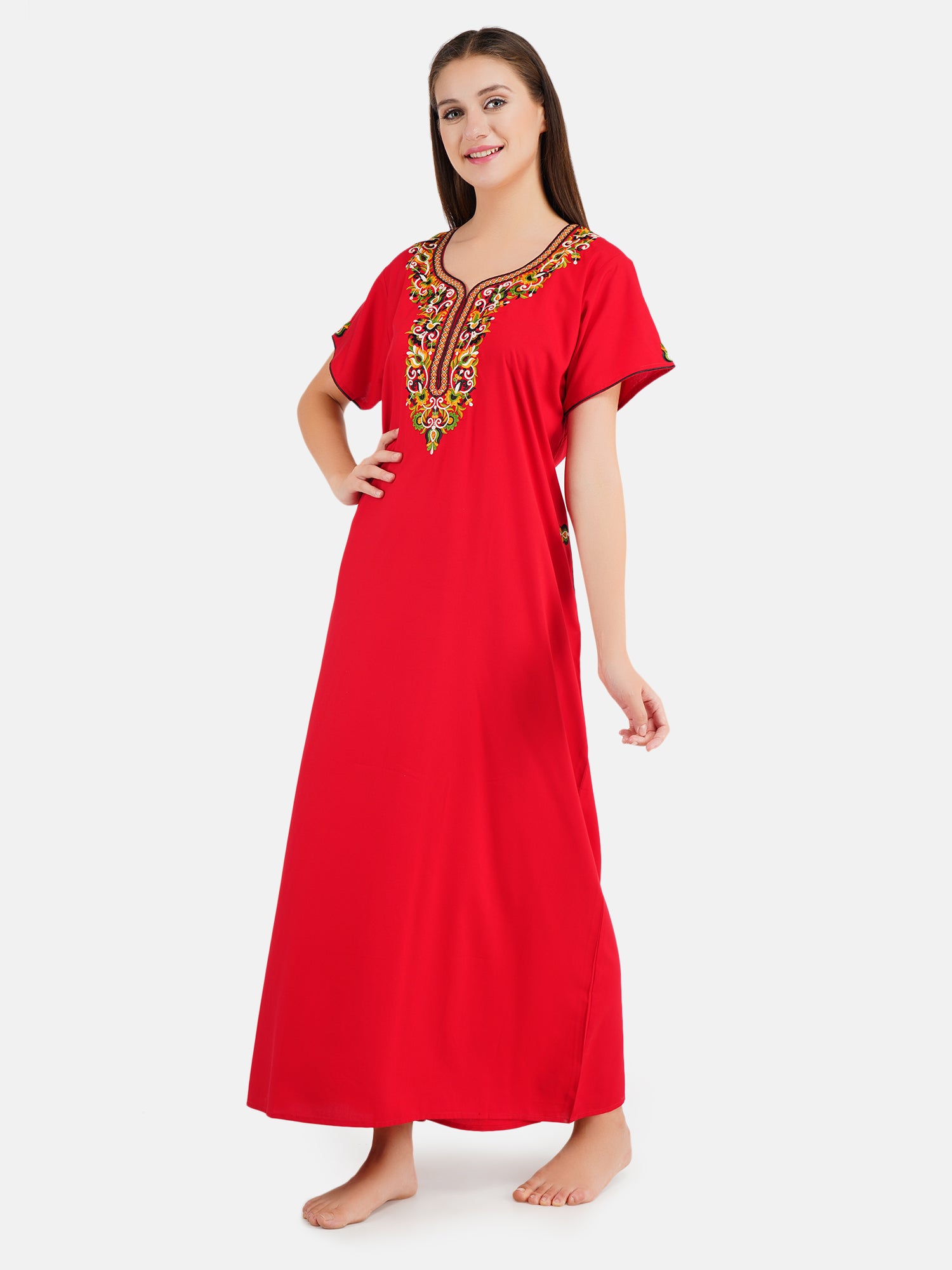 Paan shaped Embroidery Nightgown