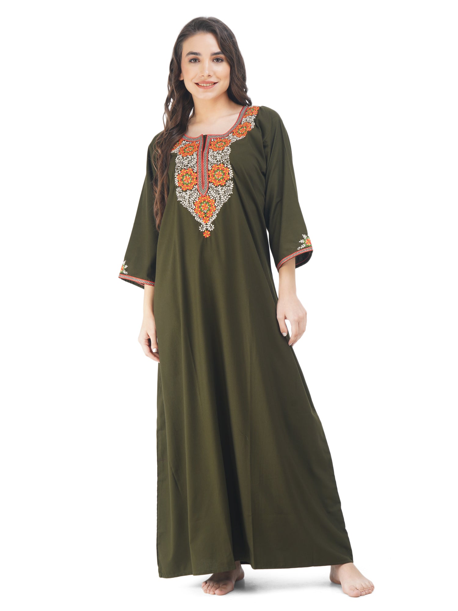 Nine Flowers Embroidery Night Gown