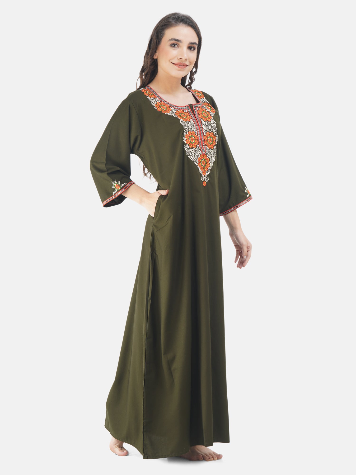 Nine Flowers Embroidery Night Gown