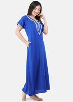 White Contrast Embroidery   Night Gowns