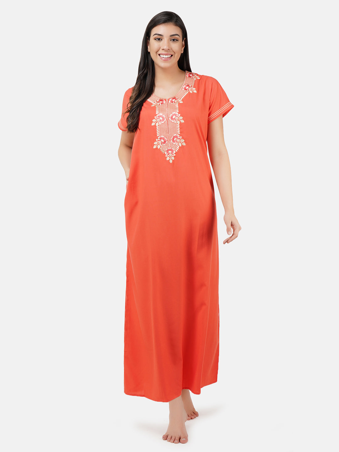 White Eleven Floral Embroidered  Nightgown