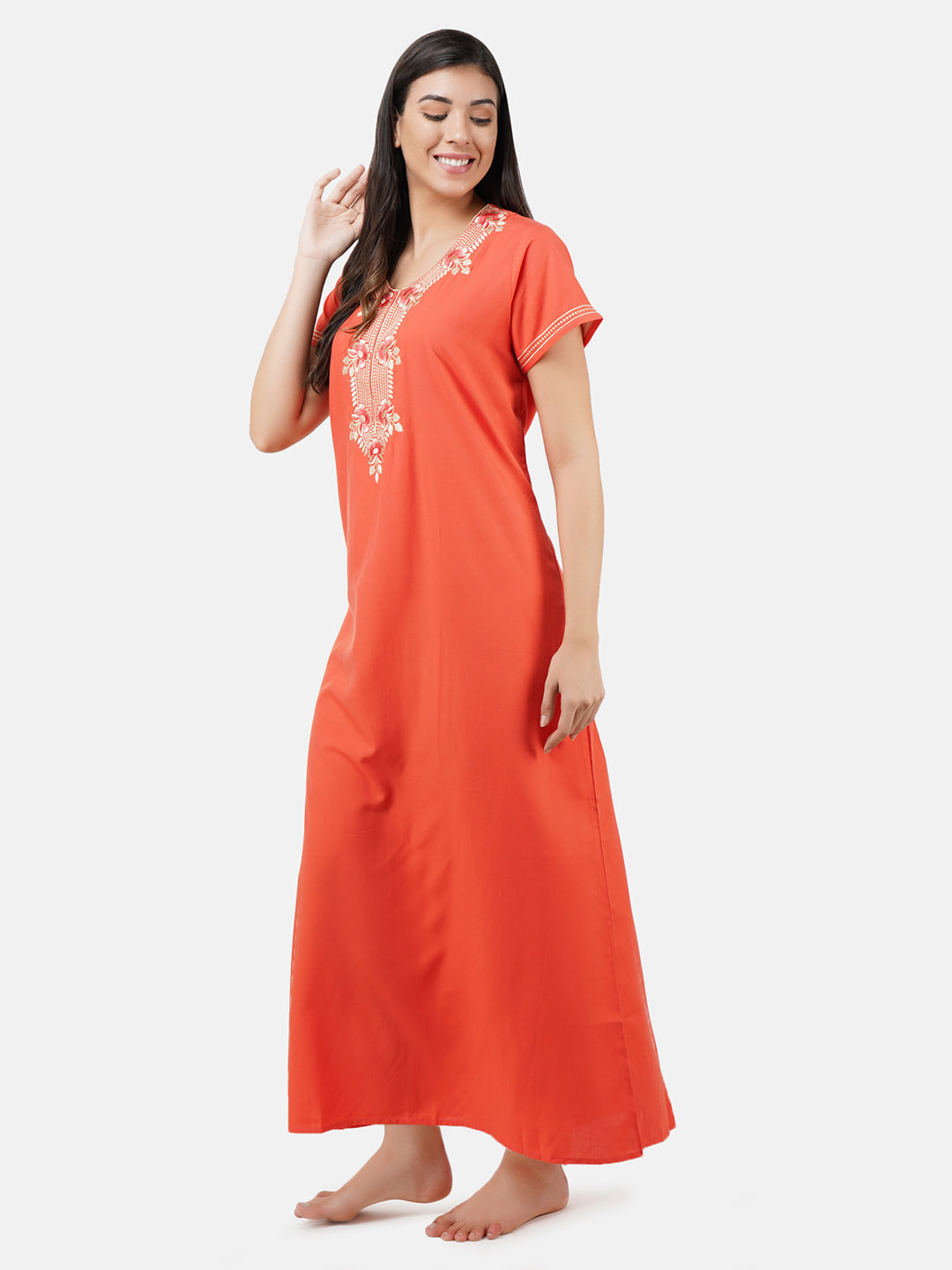White Eleven Floral Embroidered  Nightgown