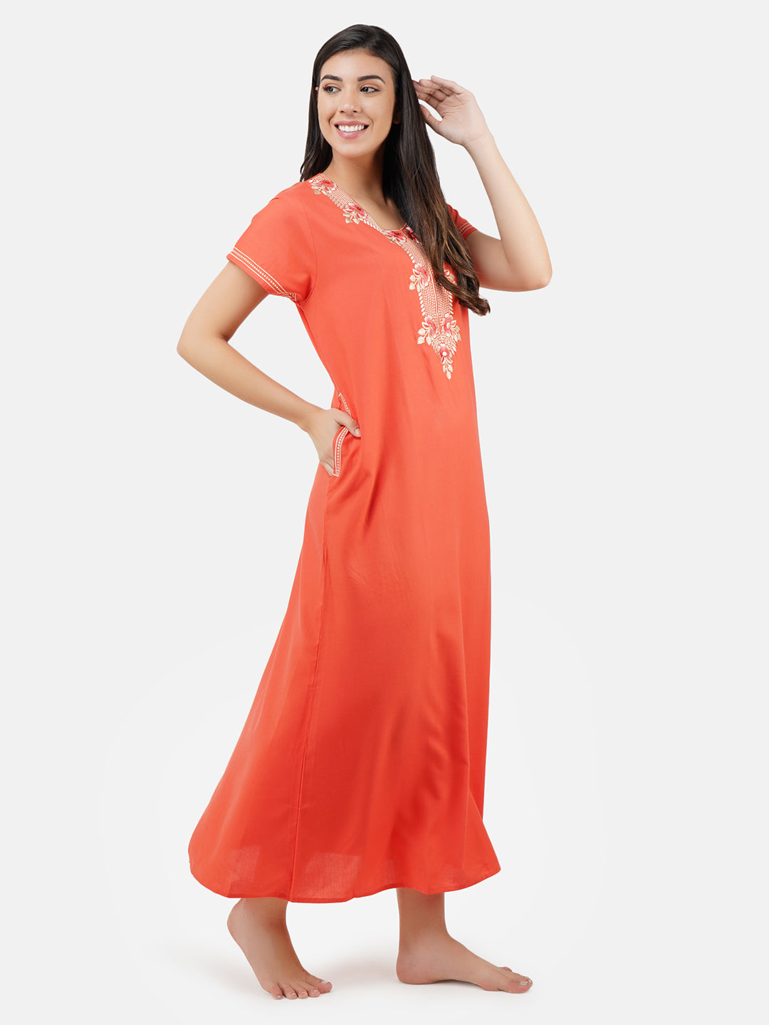 White Eleven Floral Embroidered  Nightgown
