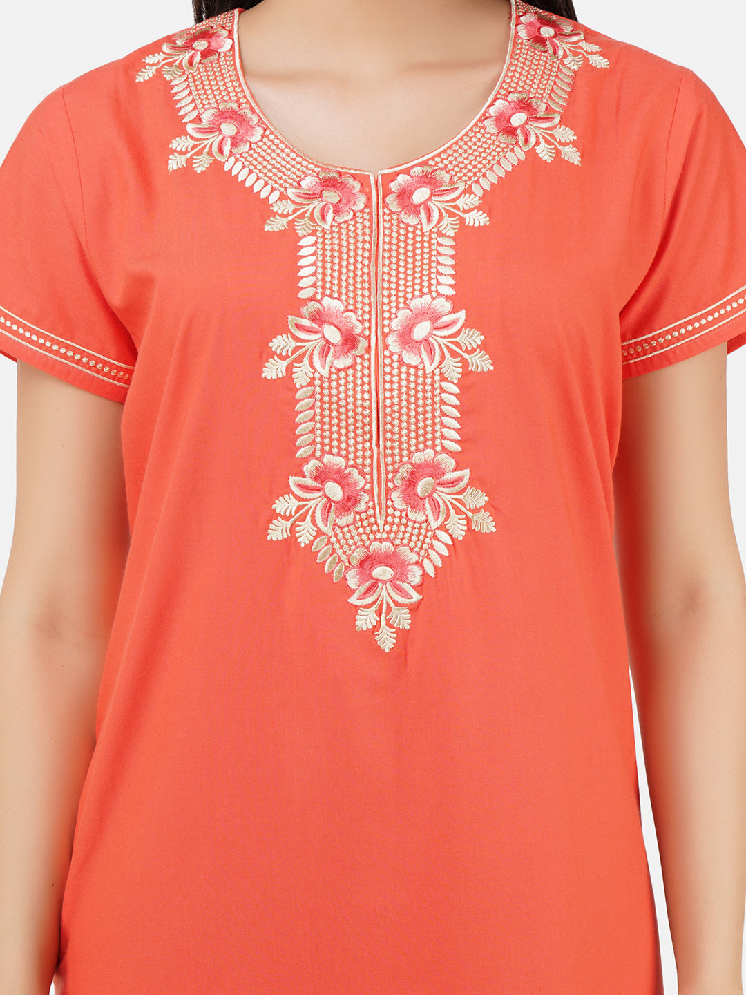White Eleven Floral Embroidered  Nightgown