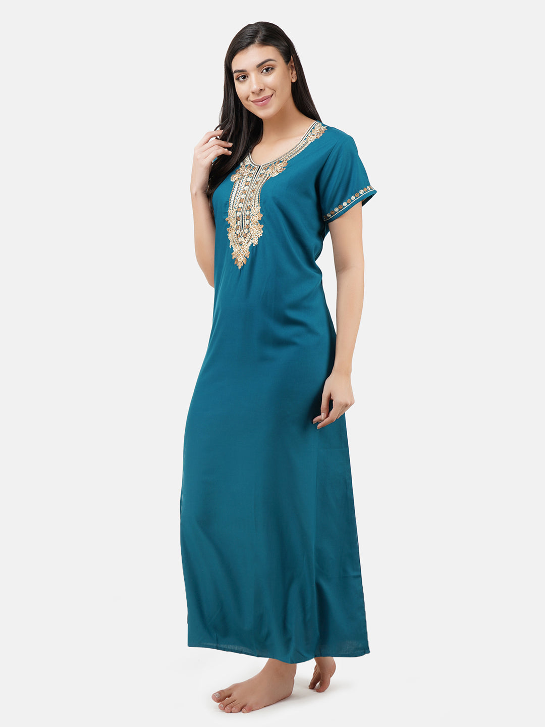 Rose Shaped Embroidery Night Gown