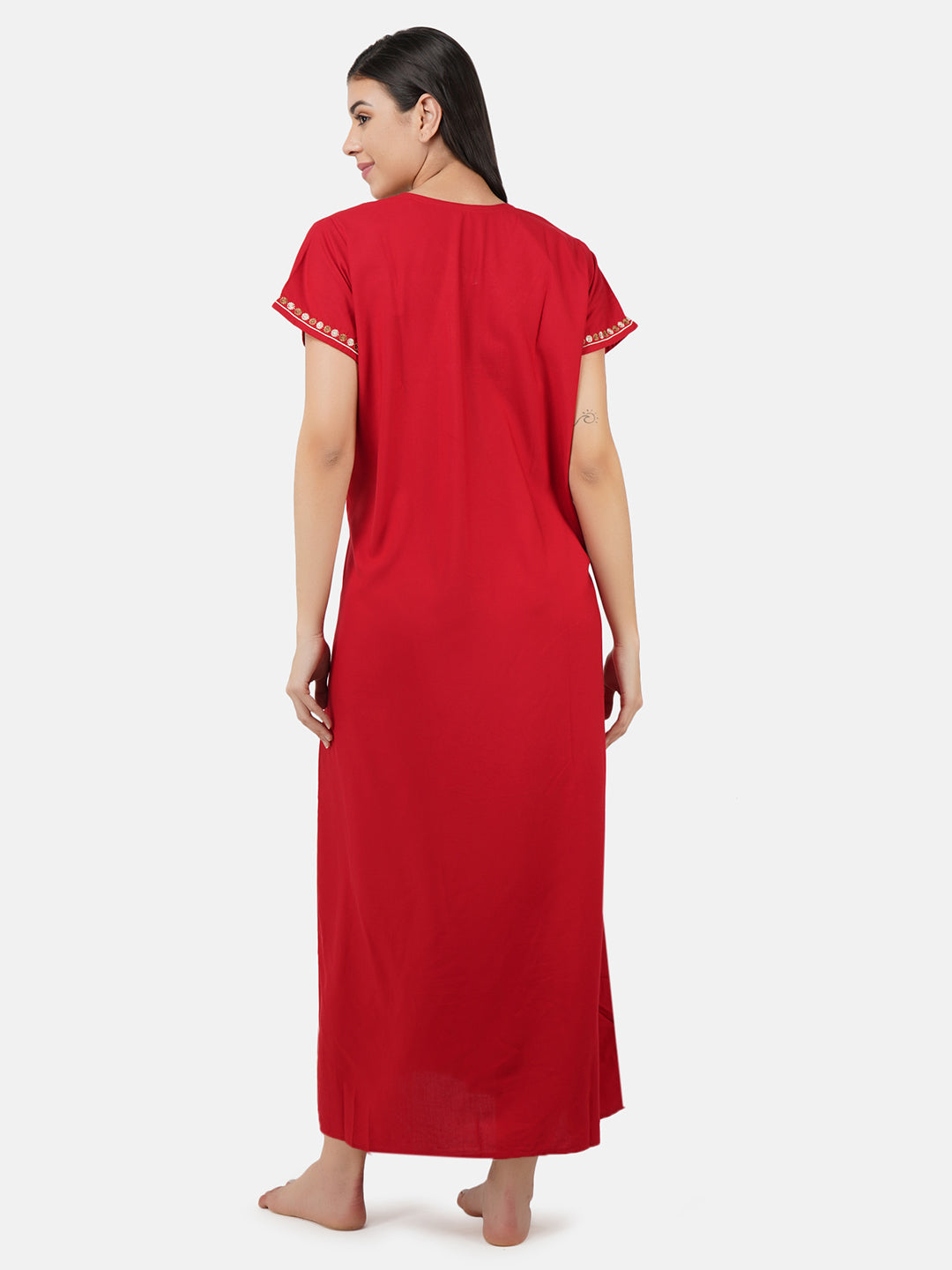 Rose Shaped Embroidery Night Gown