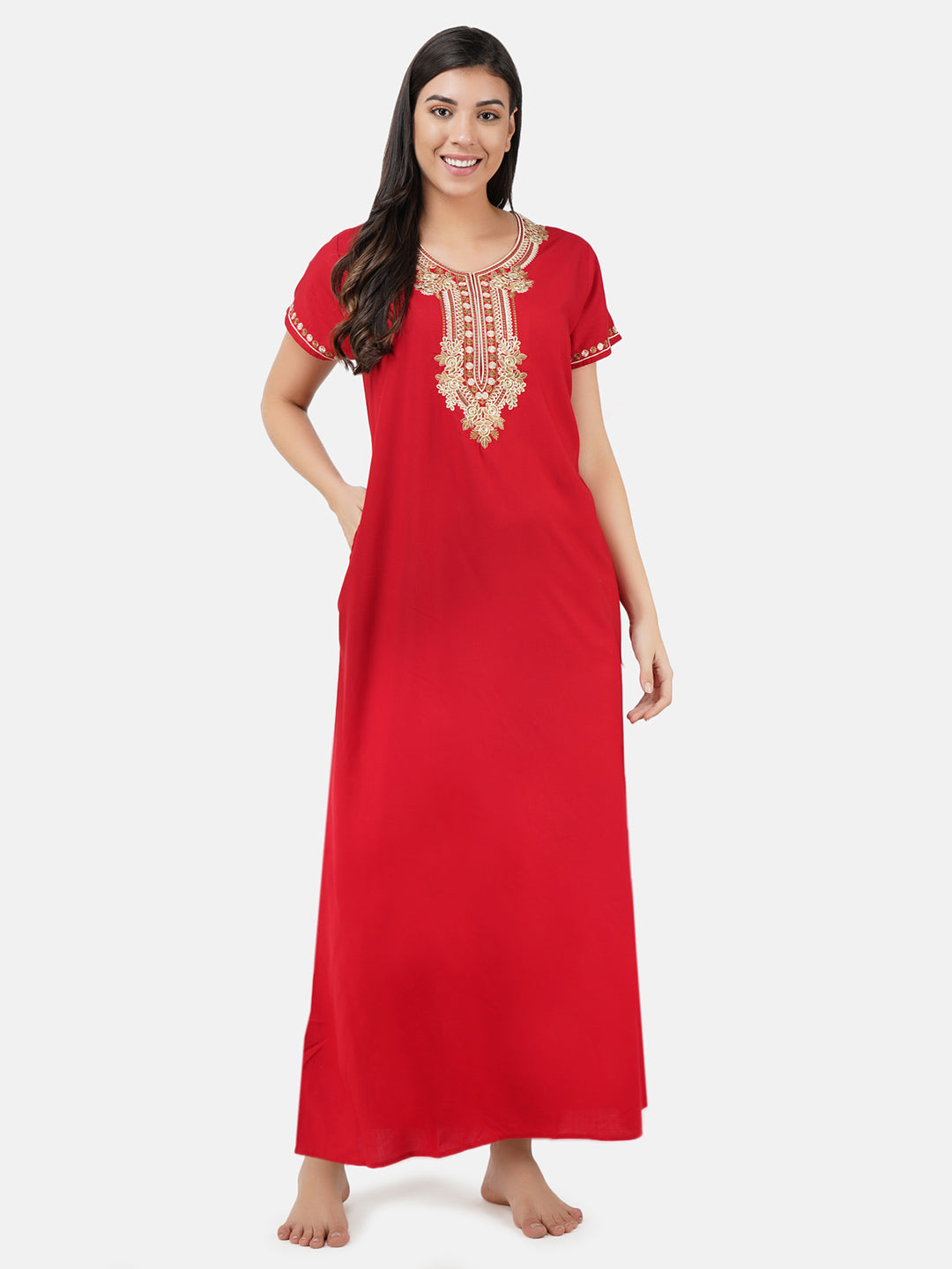 Rose Shaped Embroidery Night Gown