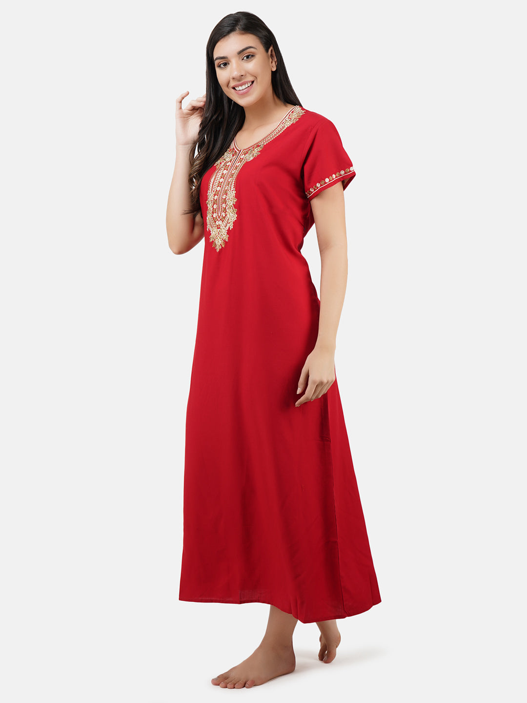 Rose Shaped Embroidery Night Gown