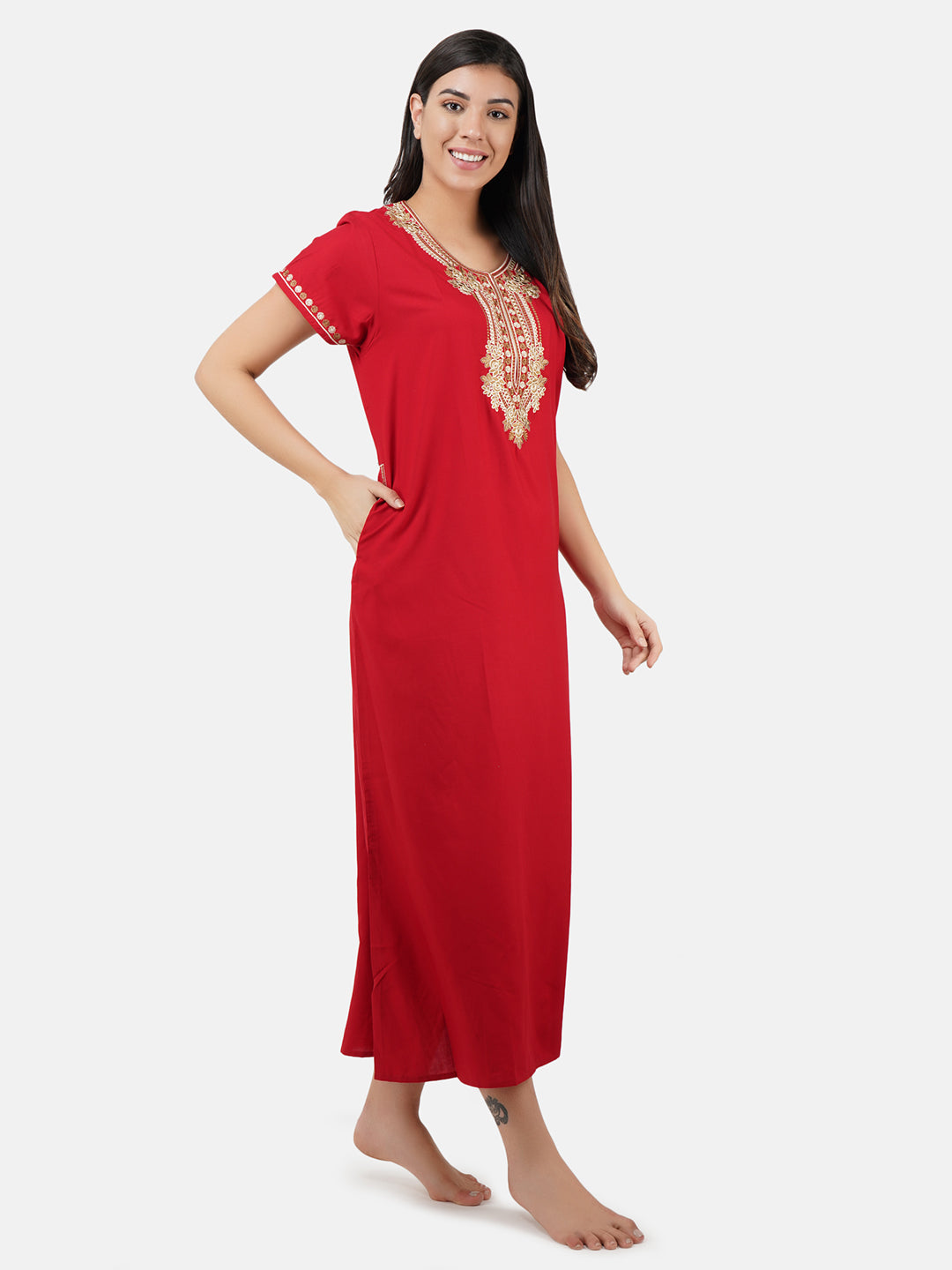 Rose Shaped Embroidery Night Gown