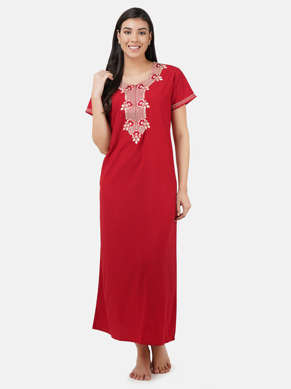 White Eleven Floral Embroidered  Nightgown