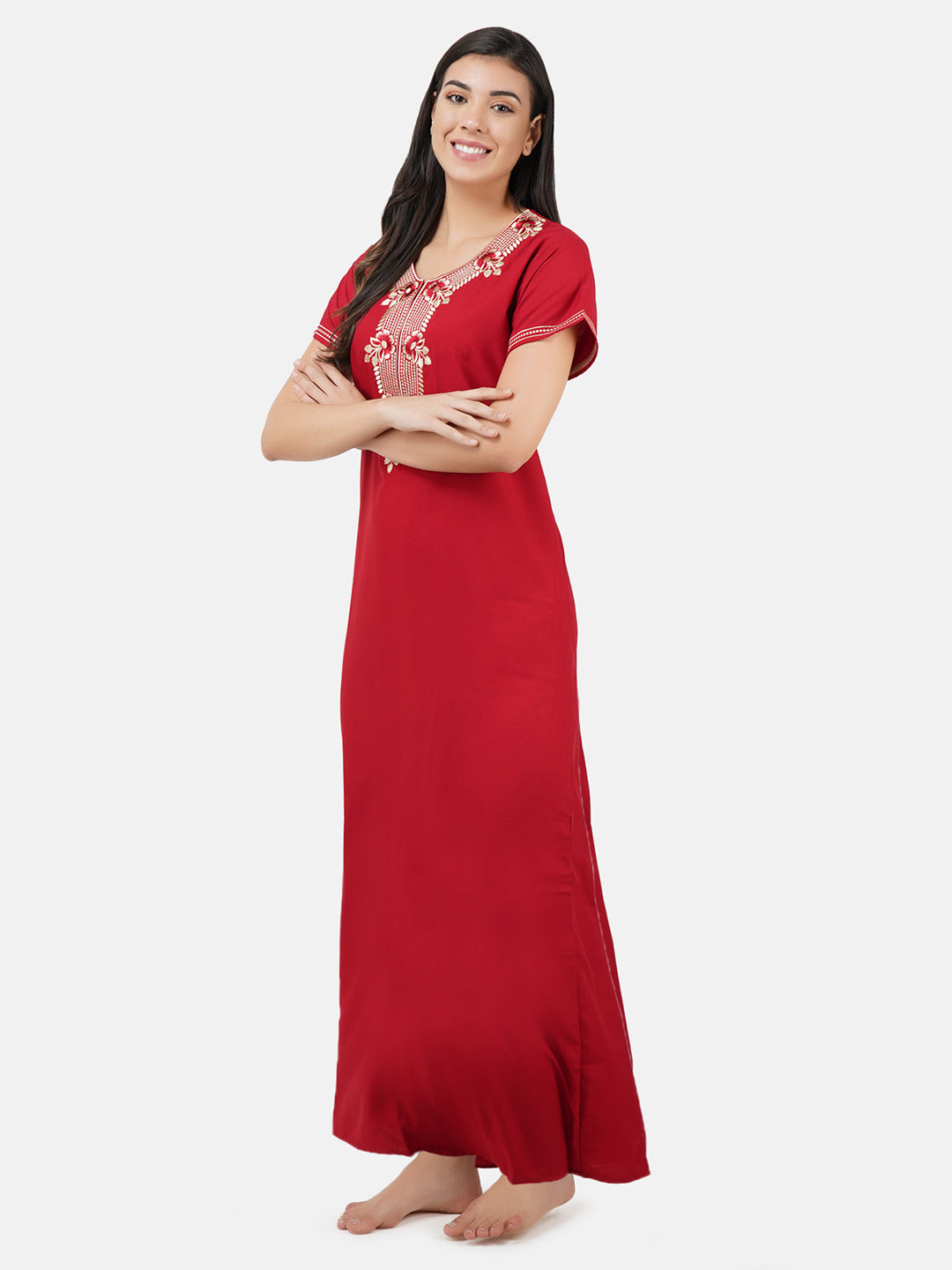 White Eleven Floral Embroidered  Nightgown