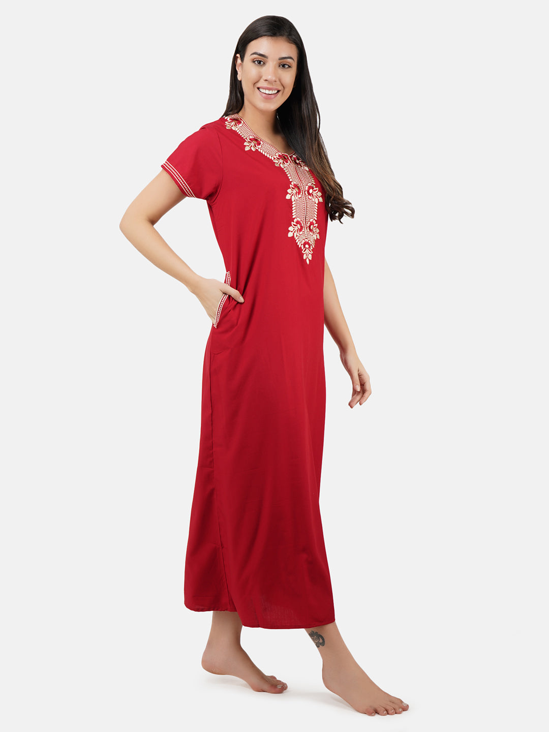 White Eleven Floral Embroidered  Nightgown