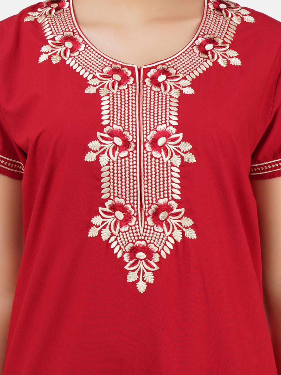 White Eleven Floral Embroidered  Nightgown