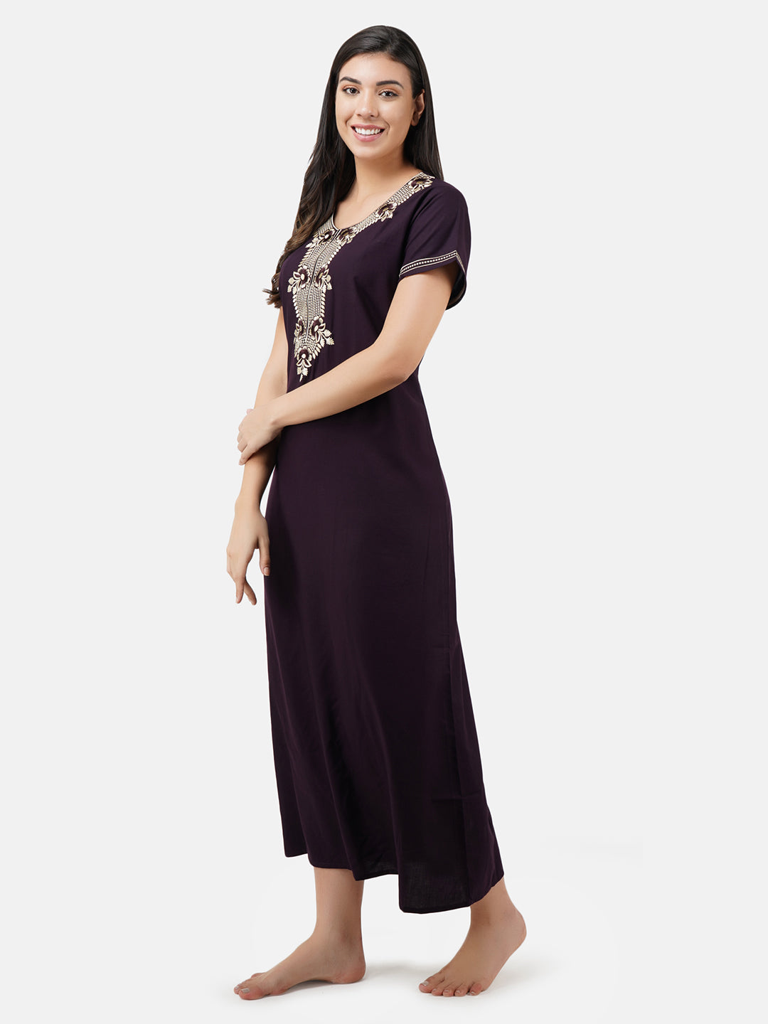 White Eleven Floral Embroidered  Nightgown