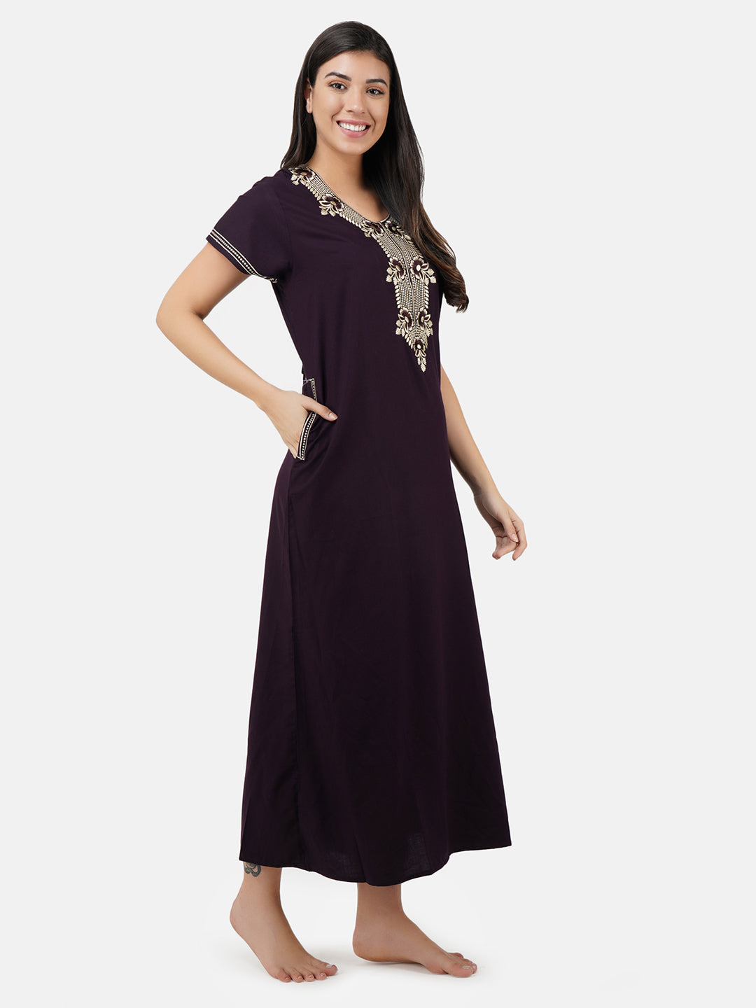 White Eleven Floral Embroidered  Nightgown