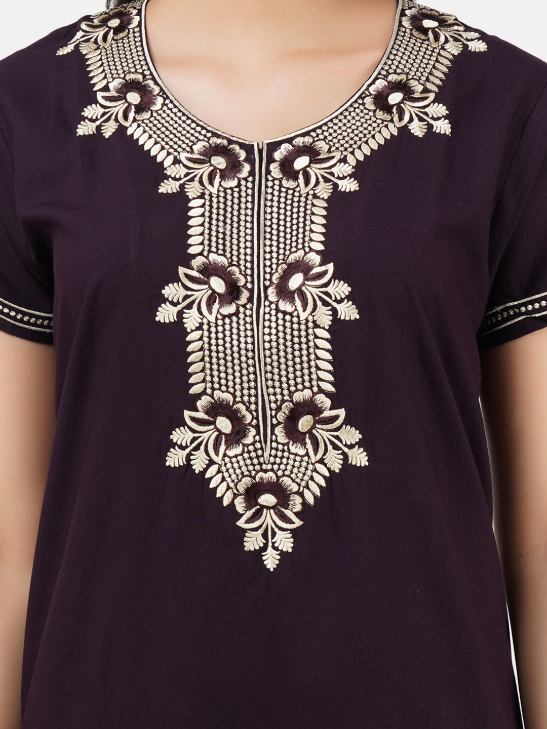 White Eleven Floral Embroidered  Nightgown