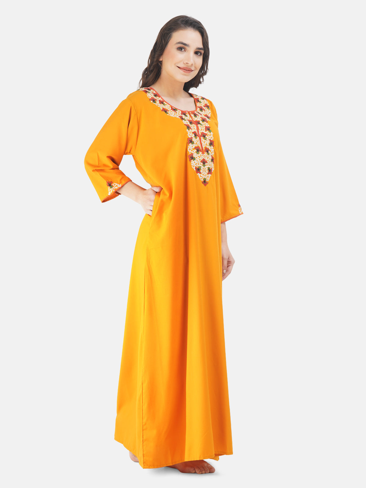 Flowerline Contrast Full Sleeve Night Gown