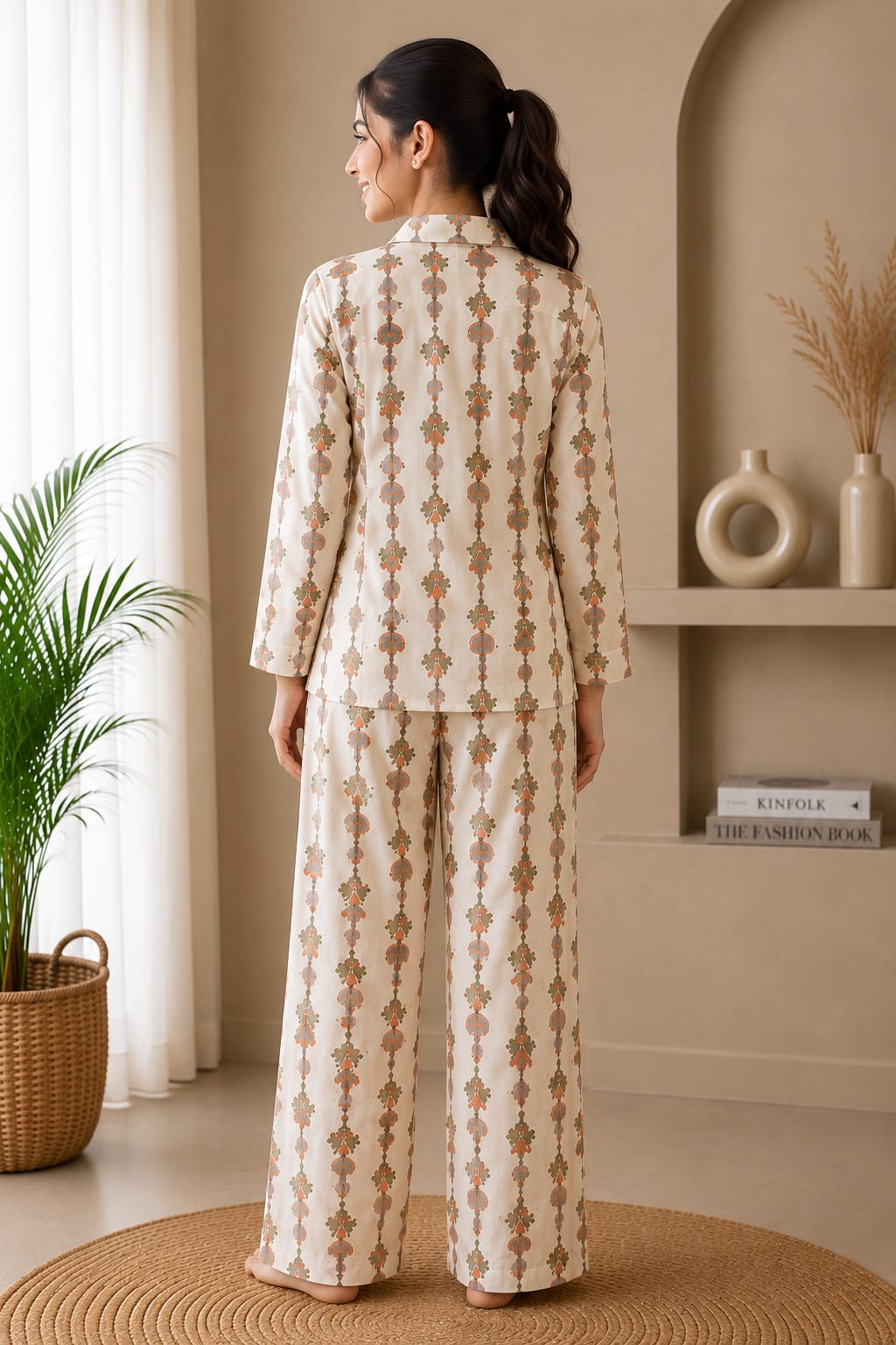 Women’s Printed Cotton Lounge Set with Matching Bag