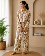 Women’s Printed Cotton Lounge Set with Matching Bag