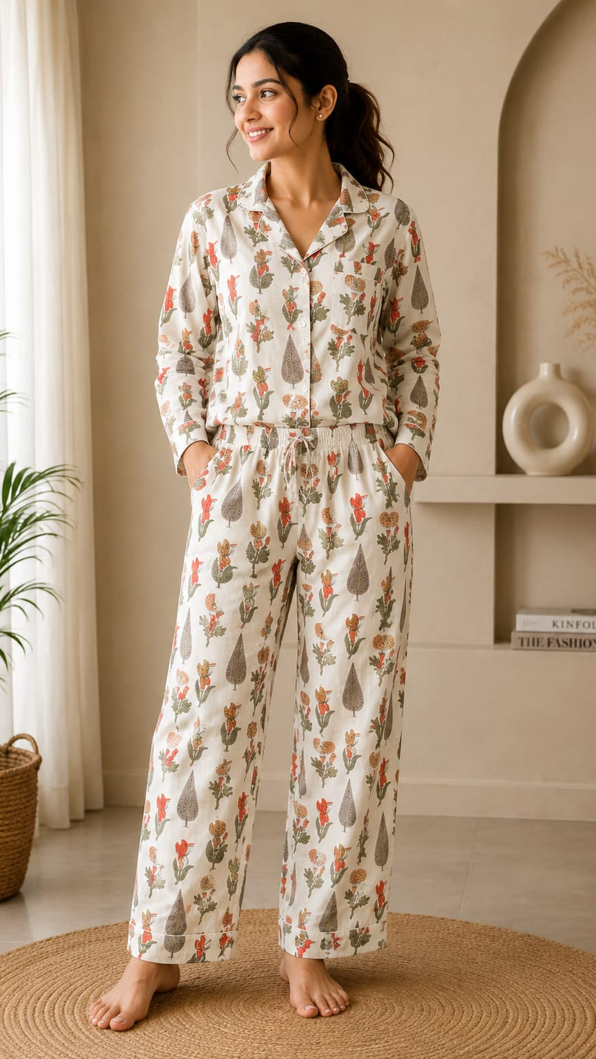 Women’s Printed Cotton Lounge Set with Matching Bag Main image