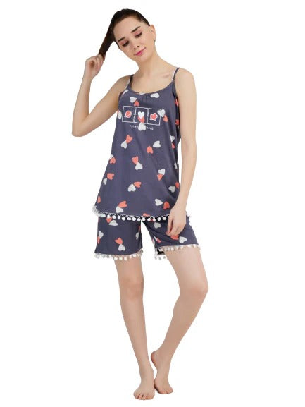 Spaghetti Short Nightsuit with Ball Lace