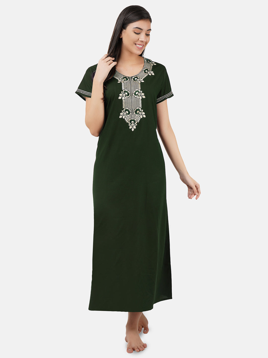 White Eleven Floral Embroidered  Nightgown