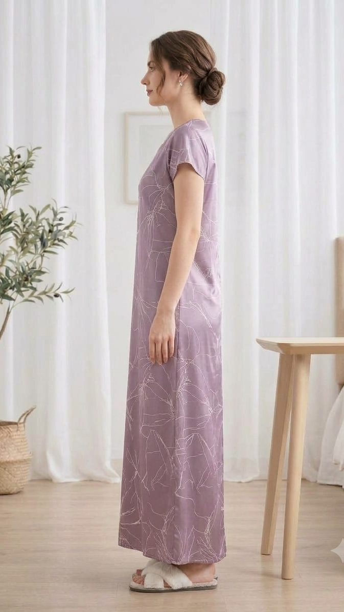 Italian Satin V-Neck Printed Nightgown