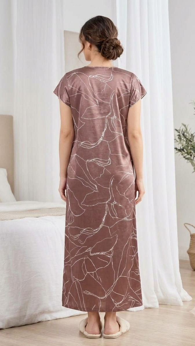 Italian Satin V-Neck Printed Nightgown