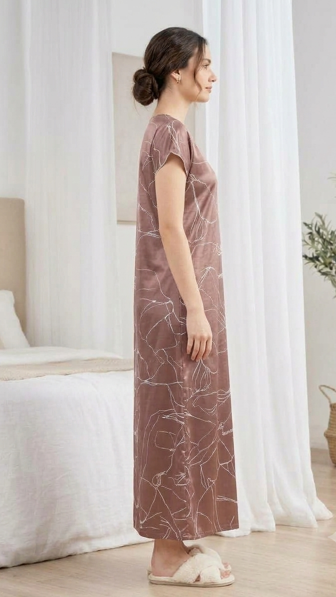 Italian Satin V-Neck Printed Nightgown