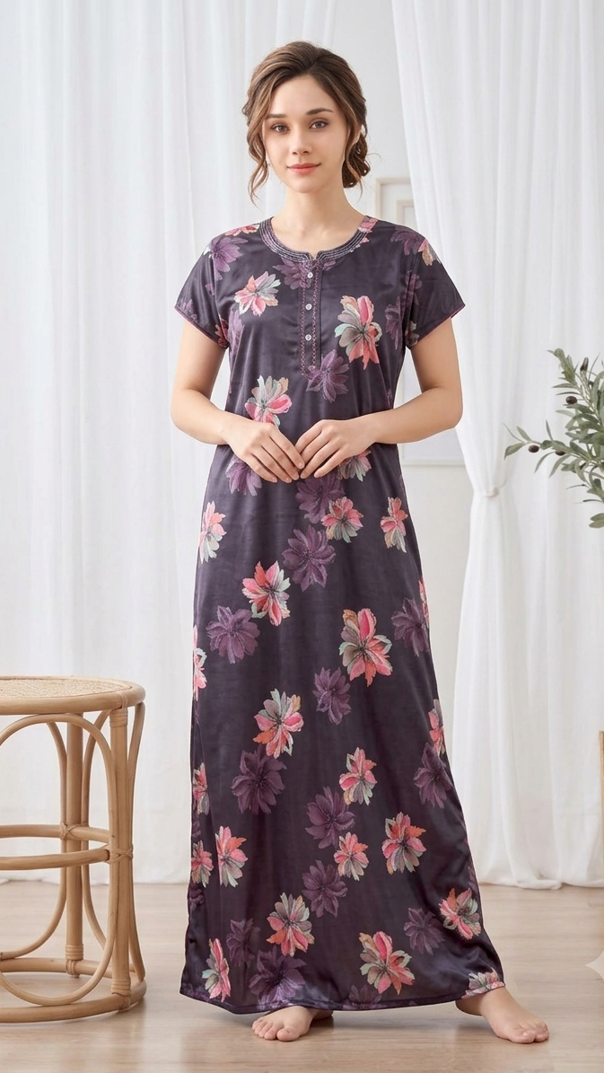 Itanlian Satin Floweprint Nightgown