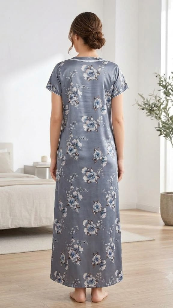 Midnight Bloom Italian Satin Maxi Nighty