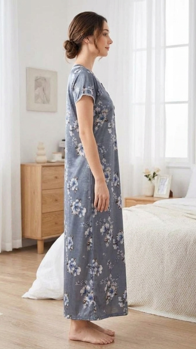 Midnight Bloom Italian Satin Maxi Nighty