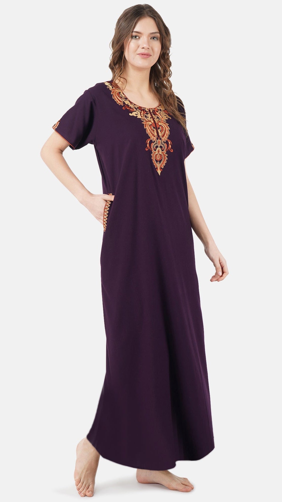 Cream Embroidery Night Gown