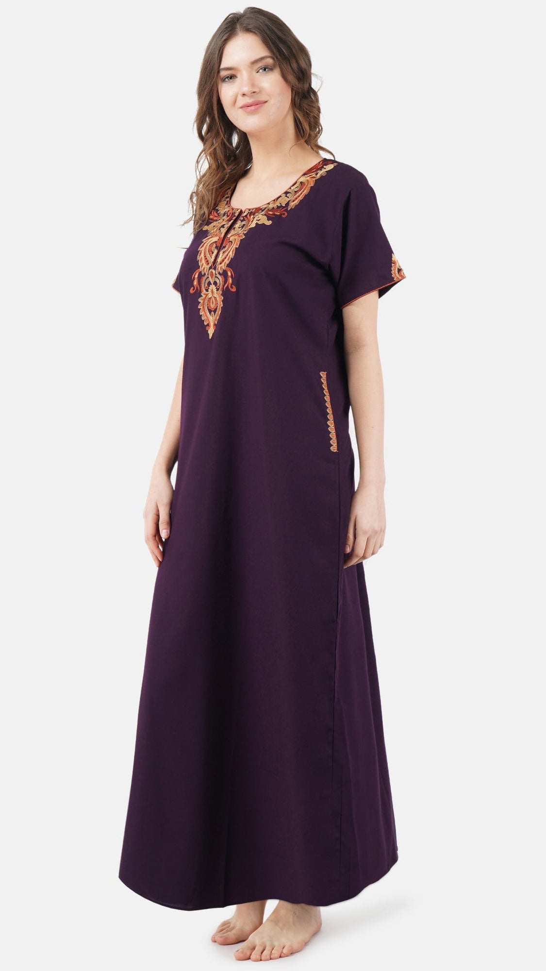 Cream Embroidery Night Gown