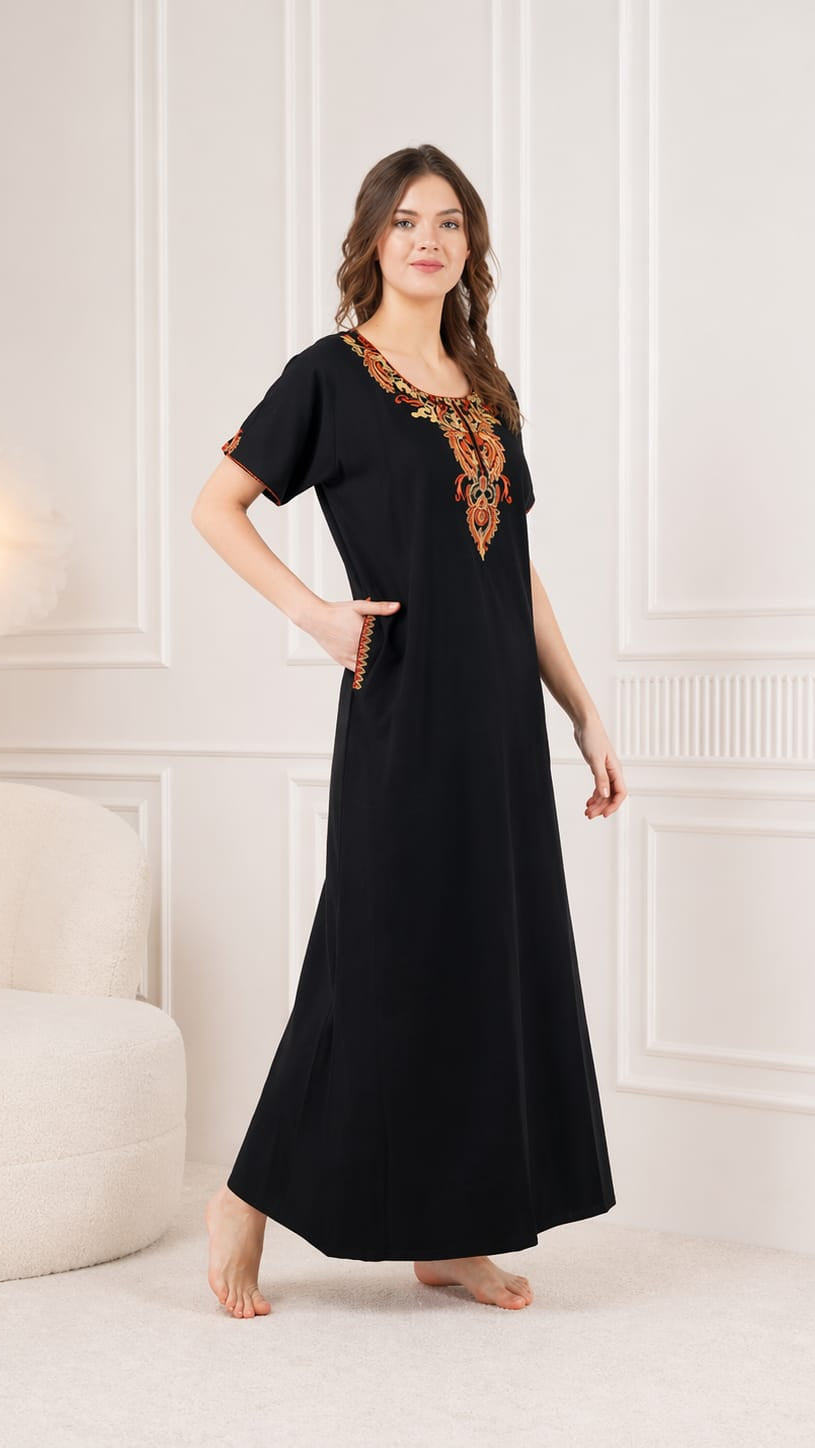 Cream Embroidery Night Gown