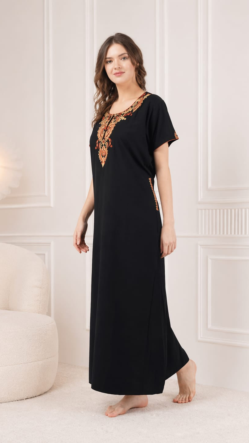 Cream Embroidery Night Gown